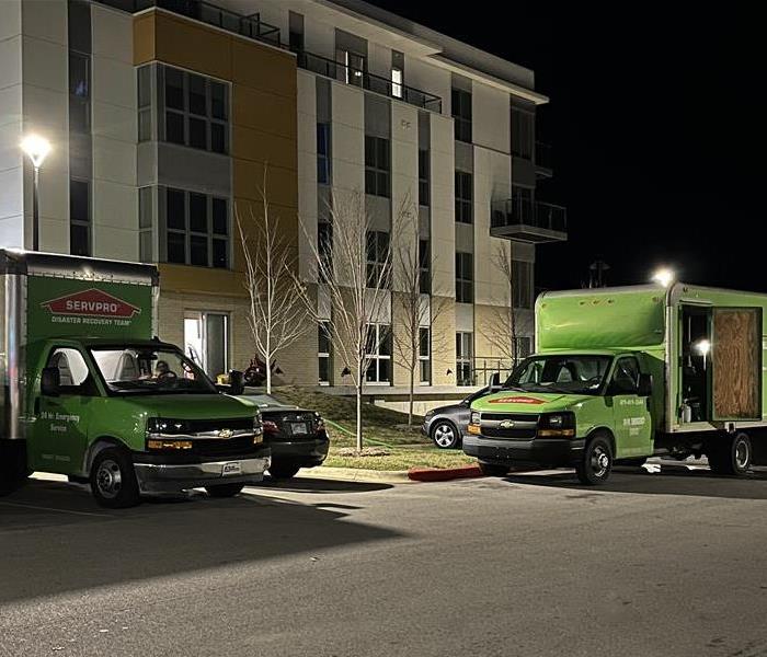 SERVPRO vechicles responding to commercial water loss